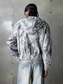 NEON BLANC Chaqueta casual con capucha y cremallera con estampado de ramas de otoño para hombre, para otoño e invierno - Blanco - Ver 3