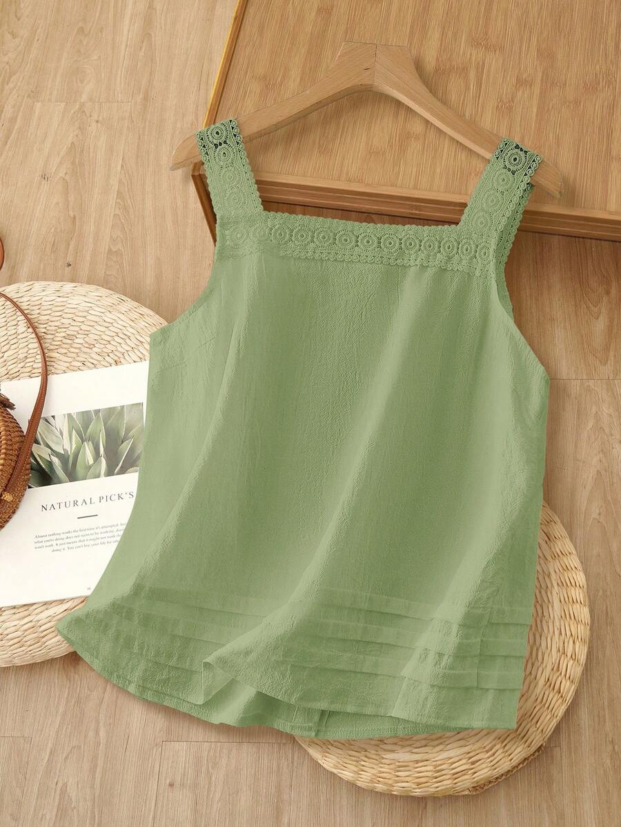 Rusticease 女士休闲纯色无袖上衣，夏季鼠尾草绿色上衣浅绿色上衣绿色夏季上衣棉质夏季上衣女士夏季上衣 - 綠色 - 查看 1