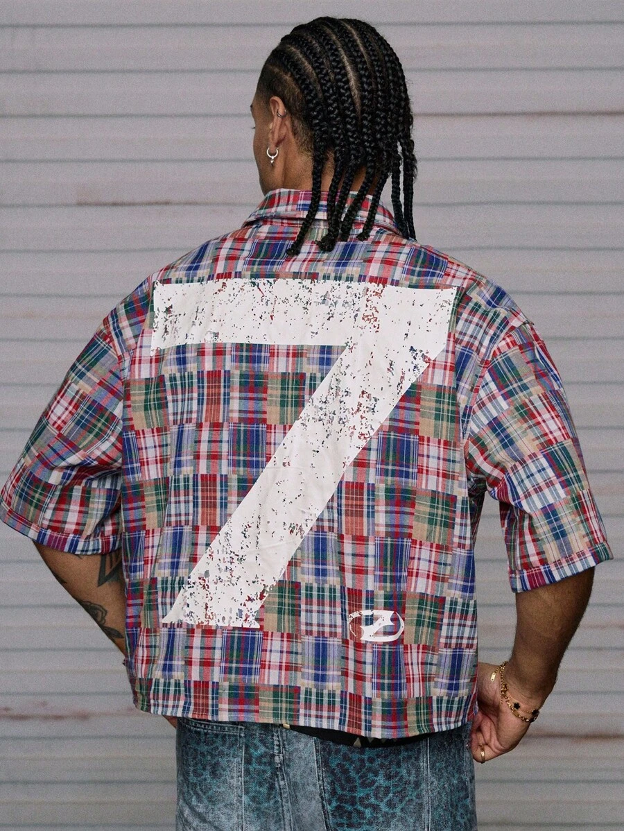 AXEPEAK Chemise décontractée à manches courtes, coupe ample, tissée pour hommes, Emo - Multicolore - Voir 1