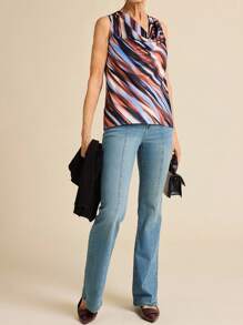 SHEIN LUNE Women's Summer Tank Top, Abstract Print Swing Neck Elegant Blouse - Multicolor - View 3