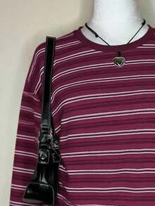 SHEIN 女式数码印花条纹落肩圆领运动衫 - 彩色 - 查看 3