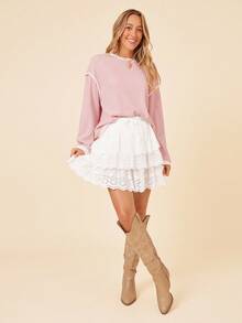 Coeurva 女士休闲荷叶边下摆迷你白色半身裙 - 白色 - 查看 6