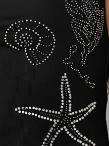 MISSGUIDED 水钻贝壳海星背心吊带夏季海滩美人鱼度假无袖短款上衣节日派对俱乐部夜间外出 - 黑色 - 查看 3