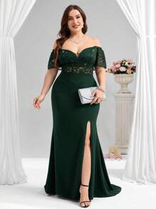 Coutiva Váy dạ hội trang trọng cỡ lớn (được trang trí nhiều) - Màu xanh lá cây đậm - Xem 6