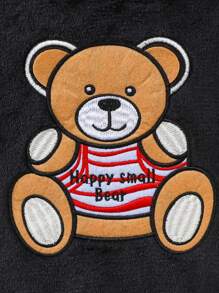 2件套可爱男婴毛绒圆领长袖上衣和裤子套装 - 黑色 - 查看 5