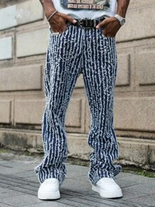 PAVTROS Manfinity Streetrush Men's Jacquard Straight Leg Flare Wide Leg Jeans