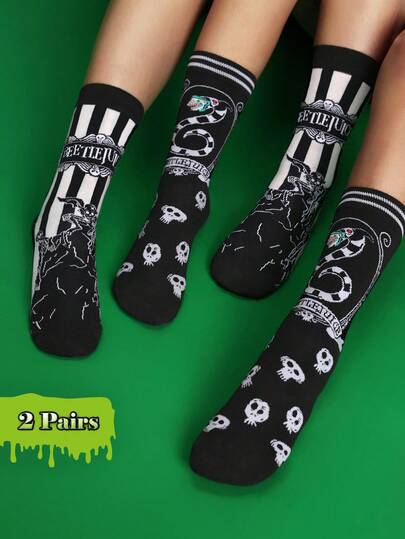 Beetlejuice X SHEIN 女士中筒袜