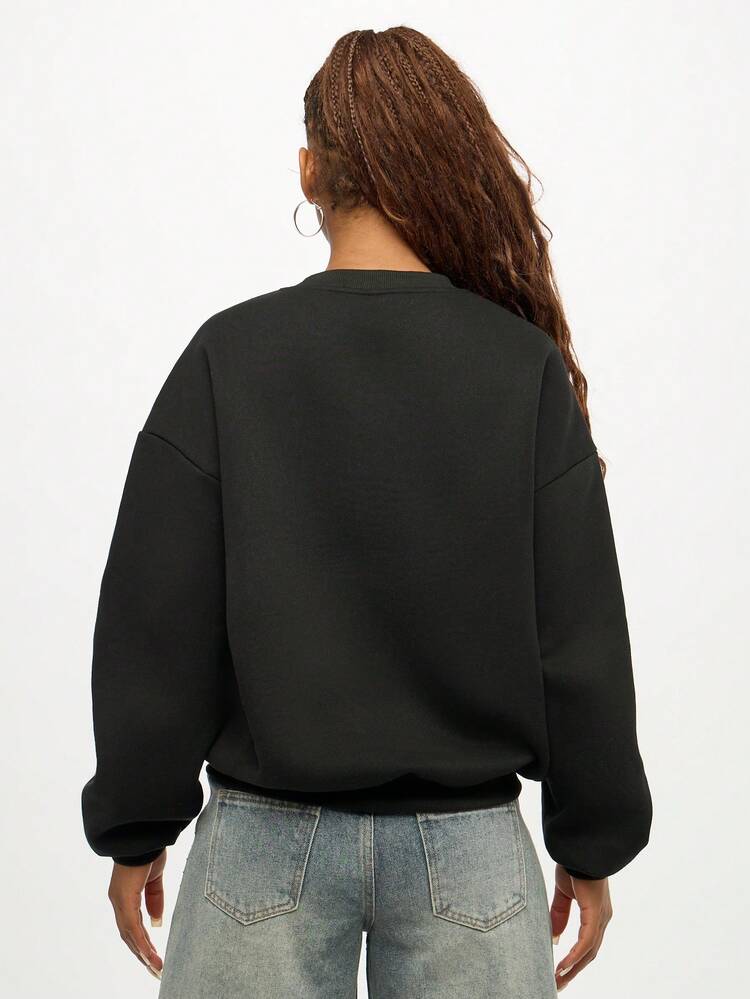 SUMWON WOMEN Crew Neck Sweatshirt With Rhinestone Text