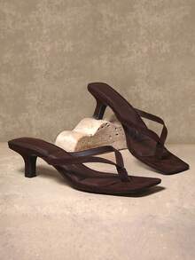 SHUZIA Women's Low Kitten Heel Thong Slip On Heeled Sandals