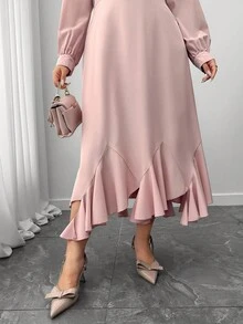 Elenzga Vestido asimétrico con lazo delantero, color rosa, talla grande para mujer - Rosa vieja - Ver 6