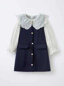 SHEIN Maija Kids 2件套少女彼得潘领长袖衬衫裙套装