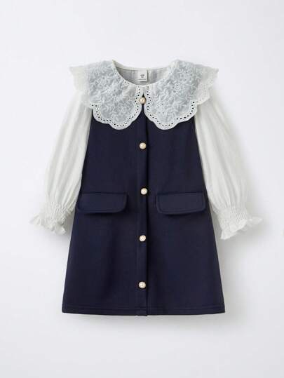 SHEIN Maija Kids 2件套少女彼得潘领长袖衬衫裙套装