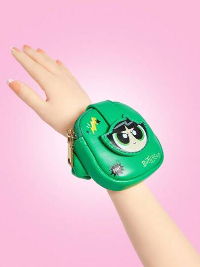 THE POWERPUFF GIRLS X SHEIN Buttercup Pattern Fashion Forward Minimalist Versatile Sweet Green Wristlet Pouch, Coin Purse, Suitable For Daily, Shopping, Sports, School, Gym
