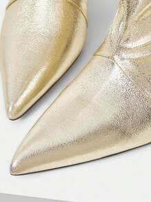 MOTF Mẫu bốt cao đến đầu gối mũi nhọn xếp ly mới năm 2026, gót mảnh, ống rộng dành cho nữ. - Vàng - Xem 6