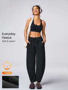 GLOWMODE Cotton-Blend Fleece Loose Fit Banana Silhouette Pocket Joggers Pants Fall Winter - Black - View 1