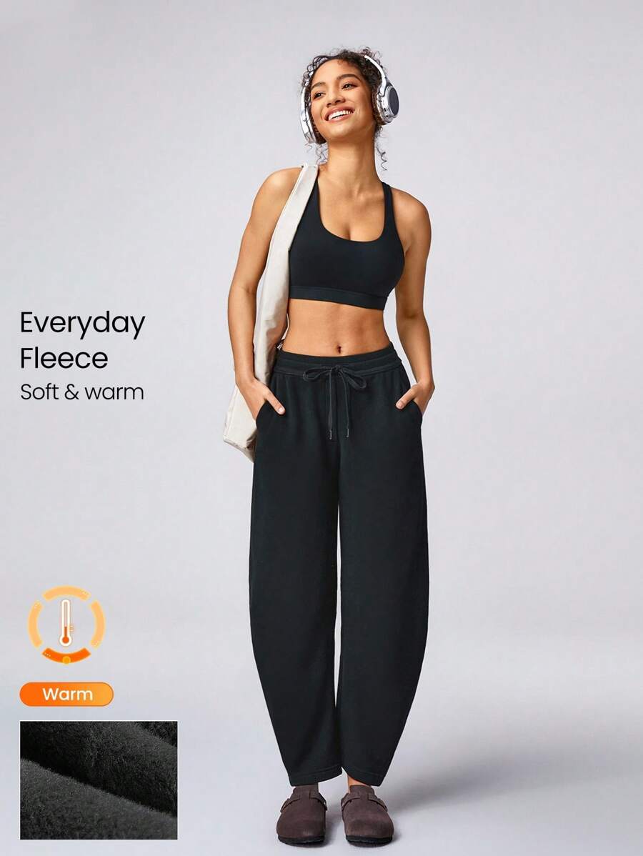 GLOWMODE Cotton-Blend Fleece Loose Fit Banana Silhouette Pocket Joggers Pants Fall Winter - Black - View 1