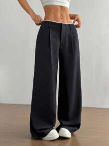 Flirla 女士优雅修身直筒裤 - 藏蓝色 - 查看 3