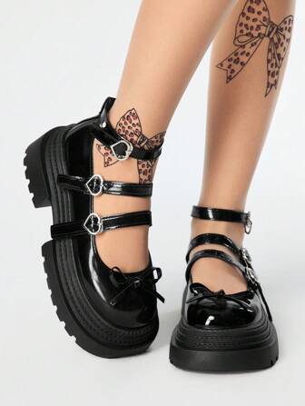 Kawaii Zapatos de mujer tipo mocasín de color negro con lazo cruzado, Mary Jane con cierre de correa, zapatos profesionales para el trabajo, zapatos de uniforme escolar japonés, plataforma y cuñas tipo Oxford