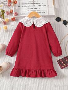 Emery Rose Kids Emery Rose Kids Young Girl Corduroy Patchwork Lace Peter Pan Collar Long Sleeve Dress, Long Sleeve Fitted Casual Cake A-Line Dress,Autumn Winter New Arrival,Young Girl , Daily Wear, School, Autumn & Winter,Pairing White Shirt,Back To School Season.College Style, For Christmas, Girls Winter Clothes,Christmas Clothes, Party Wear, Daily Wear School Daily, Birthday Clothes, Princess Clothes,Mom And Daughter & Sisters Matching,For Halloween.Red Dress. Fall