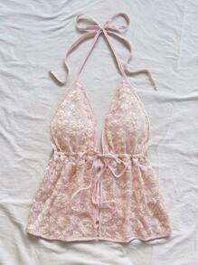 Soleia Women's Fashionable Sexy Sequin Backless Halter Neck Camisole - Yellow - View 7