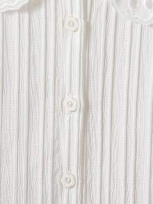 Sparklyn Teen Girls Elegant Embroidered Ruffle Collar Blouse, Puff Sleeve Button Down Striped Casual Princess Shirt, Suitable For Holiday, Travel, Birthday Party, Spring/Autumn Fall Winter