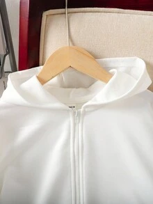 Tween Girl Casual Street Loose Raglan Shoulder Back Letter & Star Print Sweatshirt Jacket,In Fall/Winter - White - View 6