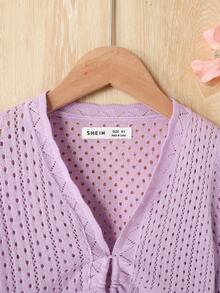 SHEIN Tween Girl Elegant Fitted Long Sleeve Pullover Sweater,In Fall/Winter - Mauve Purple - View 4