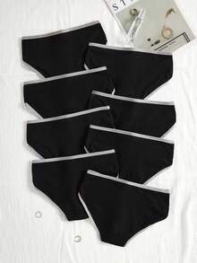 8件套 少女简约风格薄款中腰提臀无缝内裤 - 黑色 - 查看 2