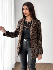 Miaspire 女士斑马纹翻领长袖休闲薄款西装外套，秋季 - 藍色 - 查看 6