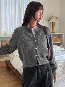 DAZY Women Solid Color Front Button Long Sleeve Casual Knit Cardigan,Long Sleeve Tops,Fall Clothes - Grey - View 8