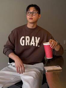 DAZY 男士字母刺绣棕色毛衣，秋季 - 棕色 - 查看 5