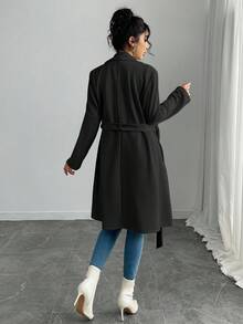 Rafferiza 女式纯色仿麂皮双排扣侧袋常规夹克 - 黑色 - 查看 2