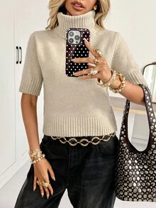 Siren Gaze 秋冬女式纯色休闲百搭高领短袖针织毛衣