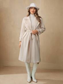 Wildy Lapel Neck Drop Shoulder Belted Overcoat