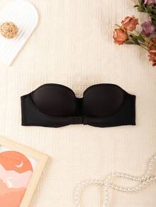 1pc Women's Solid Color Underwear, Small Bust Push Up Bra, Invisible Non-Slip Backless Seamless Bra - Black - View 5