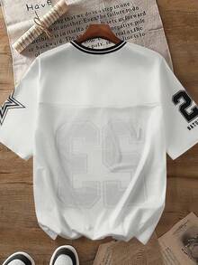 SHEIN Áo thun tay dài họa tiết chữ và số đơn giản, phối lưới cho bé gái tuổi teen, màu sắc đơn giản, đa năng, thích hợp mặc khi đi làm, đi học, mặc thường ngày, du lịch, tiệc ngoài trời, thể thao, thu/đông - trắng - Xem 10