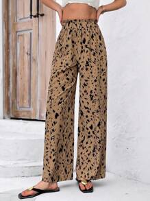 SHEIN Tall Women's Contrast Color Elastic Waist Loose Straight Leg Casual Pants, Versatile For Summer