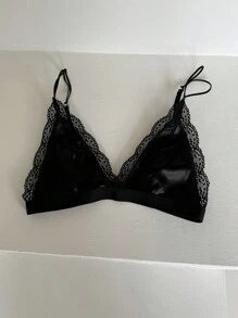 DAZY Black Contrast Lace Adjustable Straps Racerback Bra For Women - Black - View 10