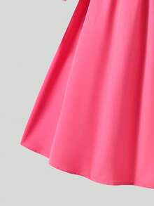 Robe chemise casual et stylée 2 en 1 à manches longues avec col, patchwork. Convient pour le retour à l'école au printemps/automne, élégante et charmante pour le quotidien, les vacances, les séances photo - Rose bonbon - Voir 6