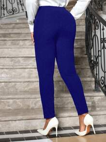 SHEIN Lady Quần legging cạp cao thanh lịch màu đen dệt kim dài xẻ hạt cỡ lớn dành cho nữ mặc đi nhà thờ mùa thu đông - Xanh đậm - Xem 2