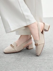 CUCCOO BIZCHIC Shiny Fabric Chain Buckle Low Heel Square Toe Chunky Heel Shoes, Fashionable Casual Commute Shoes, Date Shoes, Party Shoes, Holiday Shoes, Suitable For Women To Wear In Spring, Suitable For Spring Break, Easter And Other Occasions