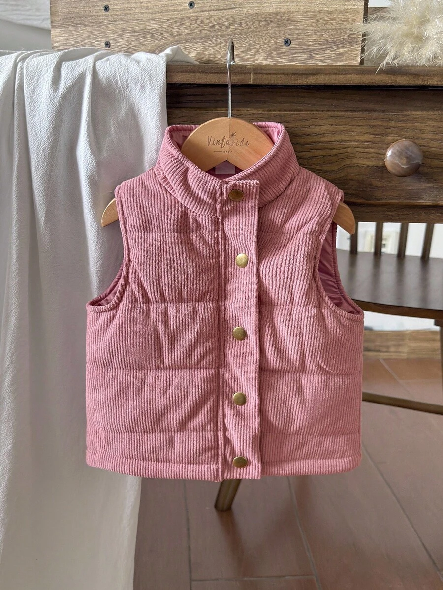 Áo khoác vest dày dặn thời trang đa năng cho bé gái, thích hợp mặc hàng ngày vào mùa đông - Bụi hồng - Xem 1
