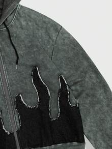 Street Life Men's Fashionable Vintage Washed Color Block Hoodie Sweatshirt - Grey - View 4