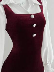 Elamini 2 Stücke Damen Lässig Samt ärmelloses Top und Kleid mit Rüschensaum an den Ärmeln, geeignet für Ausflüge und Zusammenkünfte, Herbst/Winter