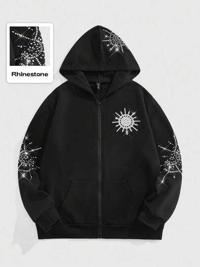 Street Life Men's Casual Fashion Street Rhinestone Zipper Hoodie Sweatshirt