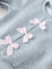 Cozy Pixies 2pcs Baby Girl Bow Decor Crew Neck Long Sleeve Sweatshirt And Elastic Waist Pants Set Fall Winter - Multicolor - View 3