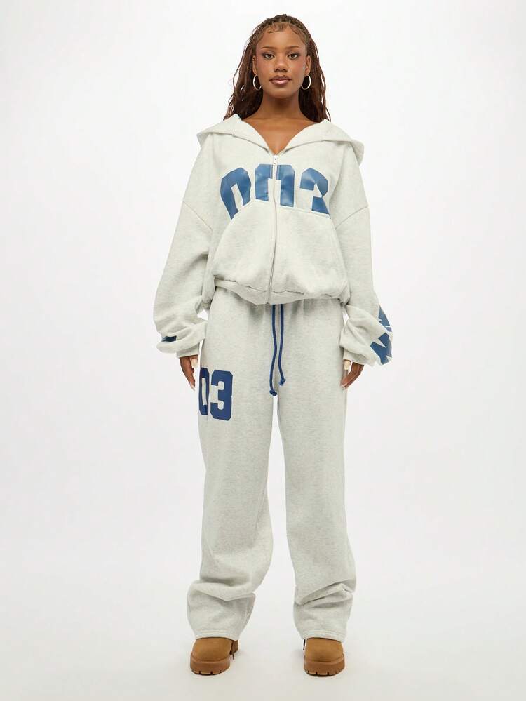 SUMWON WOMEN Wide Leg Jogger Sweatpants With Varsity Numbers Graphics
