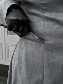 Easura 大码女式纯色翻领长袖单排扣休闲办公室西装外套 - 灰色 - 查看 6