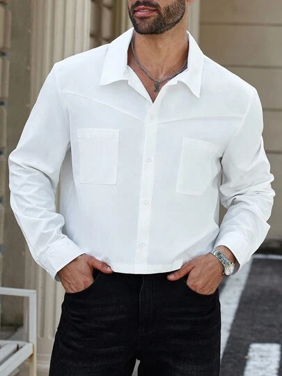 Manfinity Homme Men Plus Size Casual Summer Short Sleeve Striped Polo Shirt, Slim Fit Button-Down Casual Shirt, Patchwork Design, Versatile For Daily, Casual, Commuting, Gift For Husband/Boyfriend, Fall