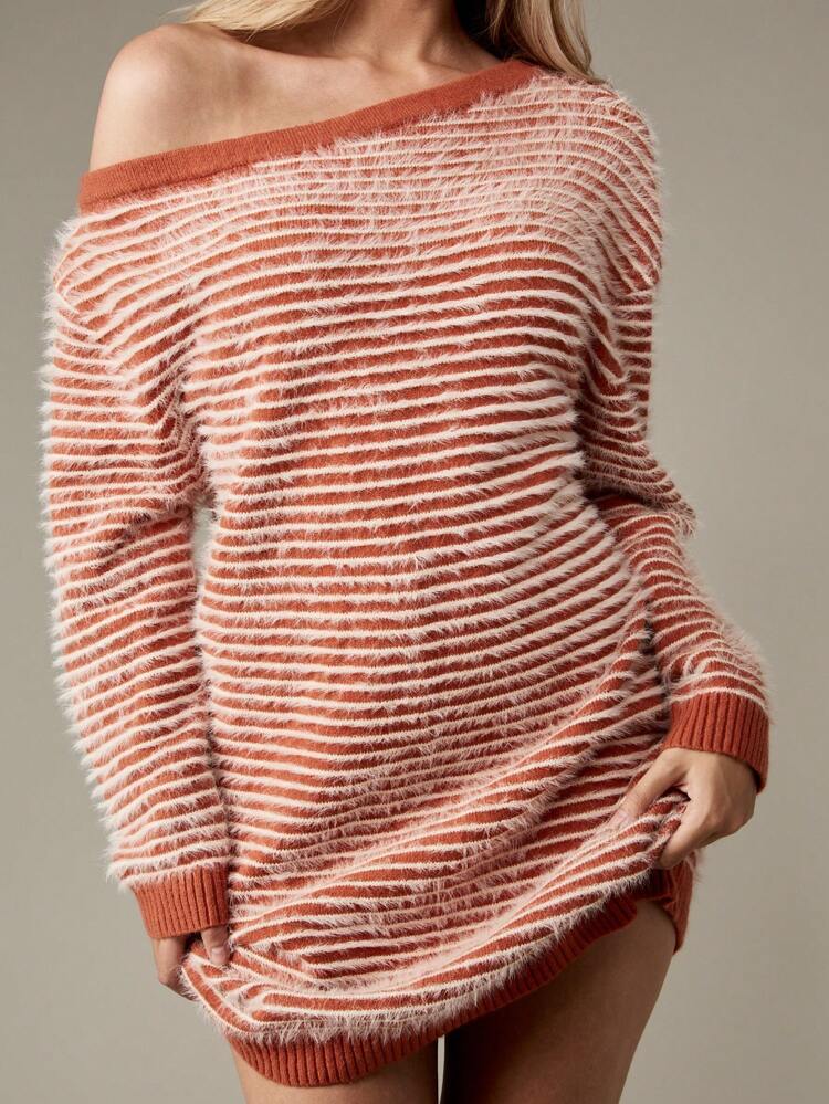 ☆新作☆新品未使用G/FOREジーフォア　ストライプニットドレス　sizeM MISSGUIDED オフショルダーストライプファジーニットミニドレス